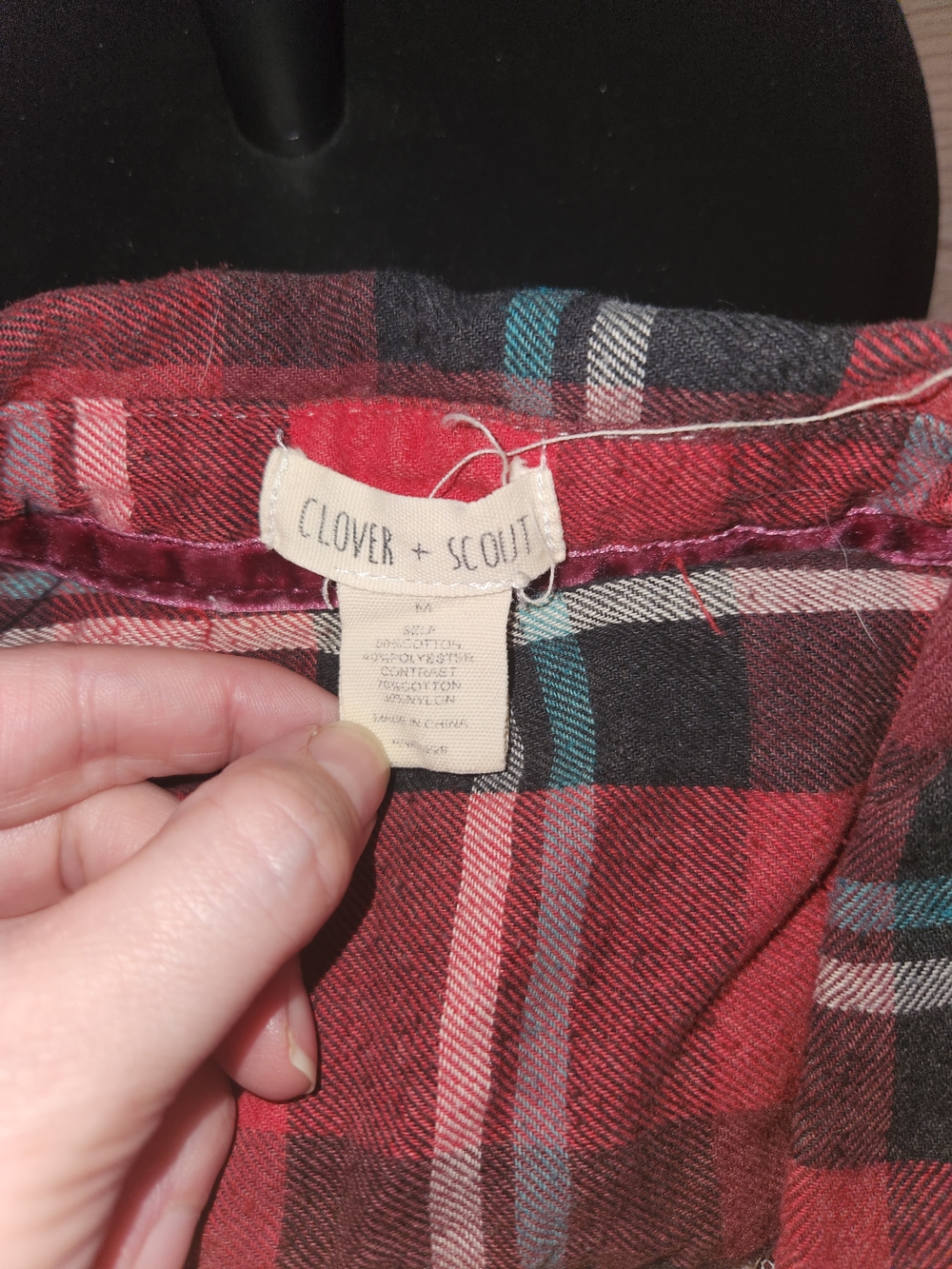 Womens Red Plaid Button-Down Shirt with Teal Accents - Picture 5 of 5
